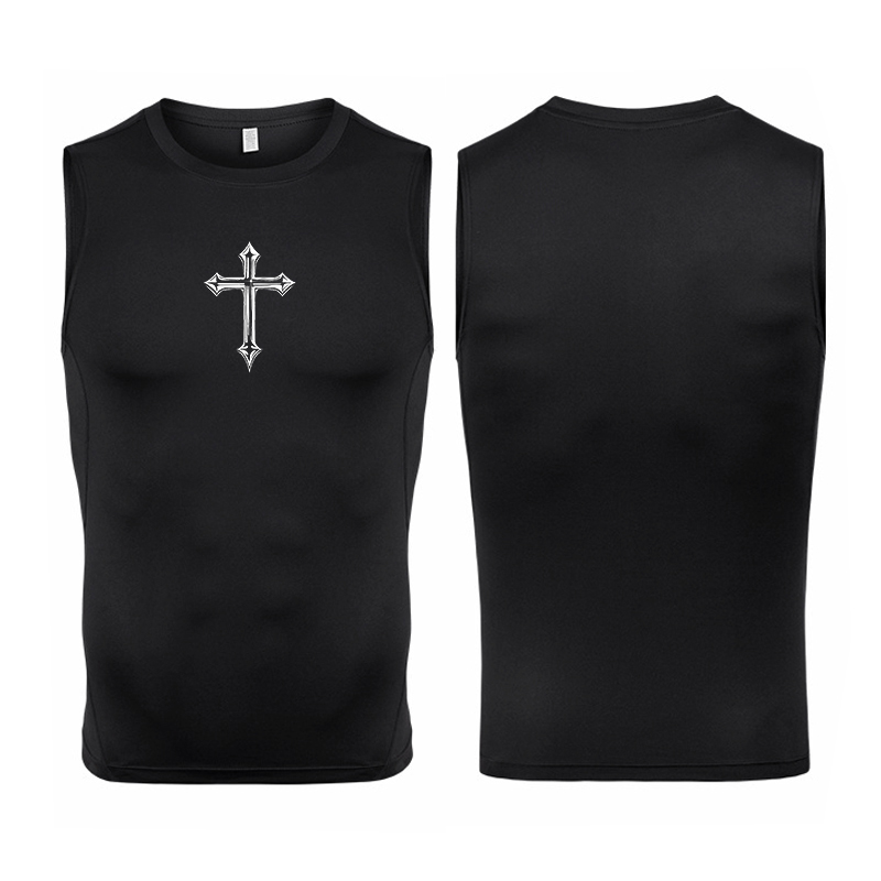Cross Print Sleeveless Compres - Crossfit Vest 评论和价格