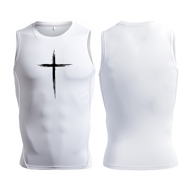 Cross Print Sleeveless Compres - Crossfit Vest 评论和价格