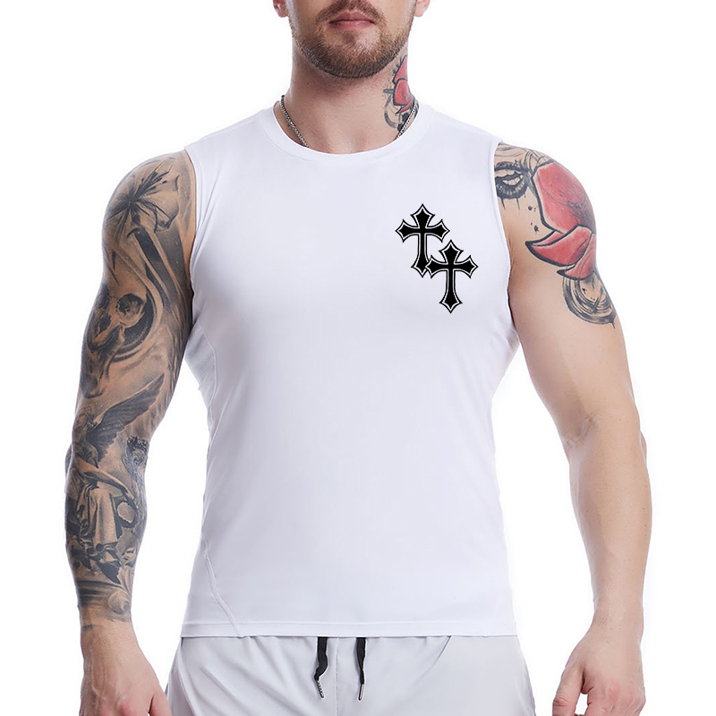 Cross Print Sleeveless Compres - Crossfit Vest 评论和价格